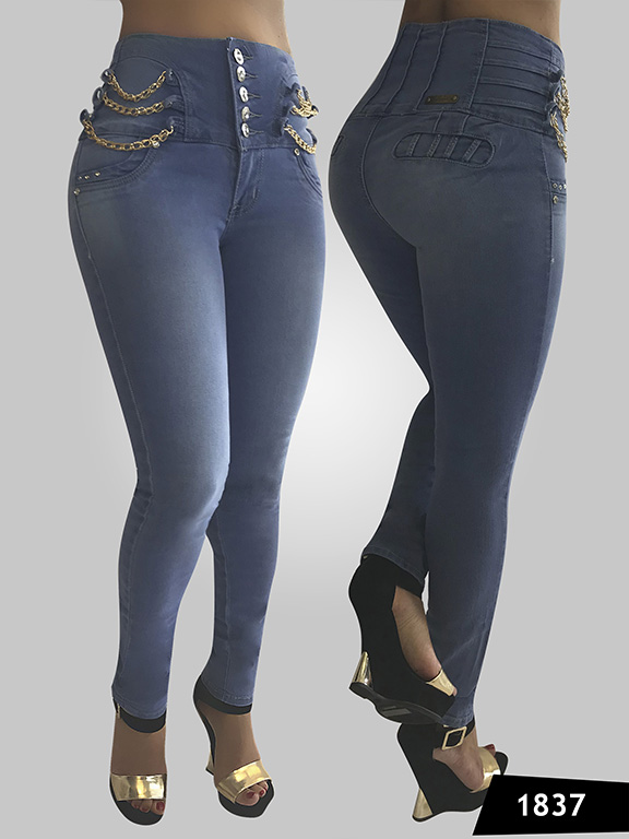 Women's Gray Corset High Waist Butt Lift Jeans 1837