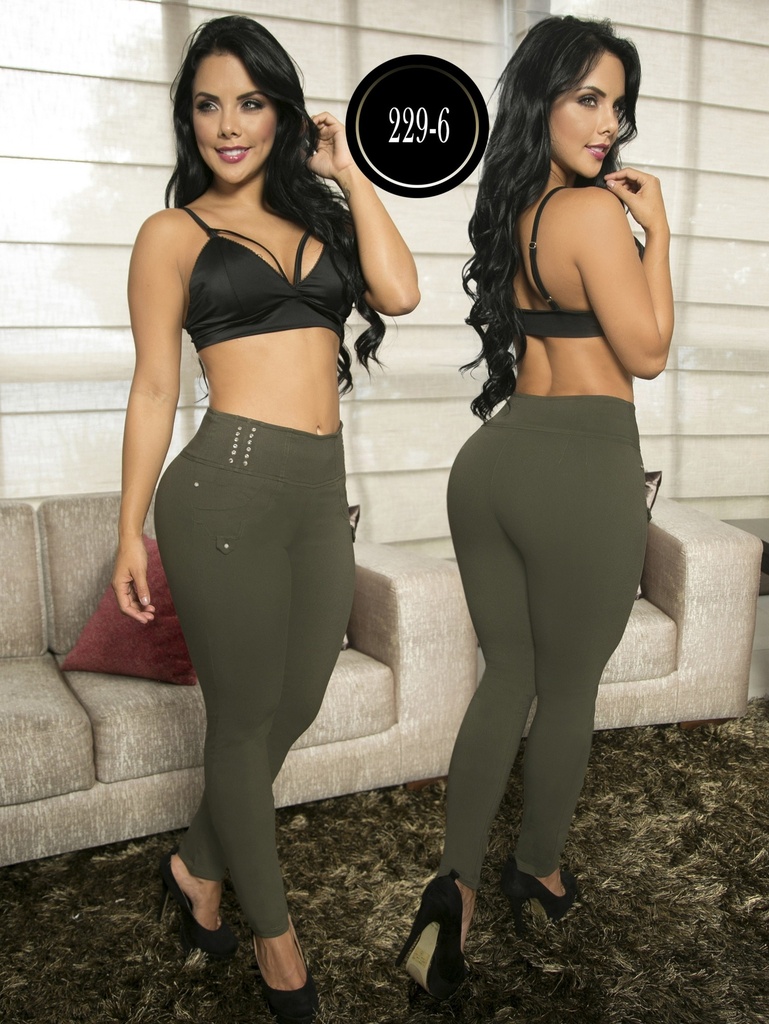 Pantalón Cómodo Verde Militar para Mujer – Thaxx Skinny Tiro Alto
