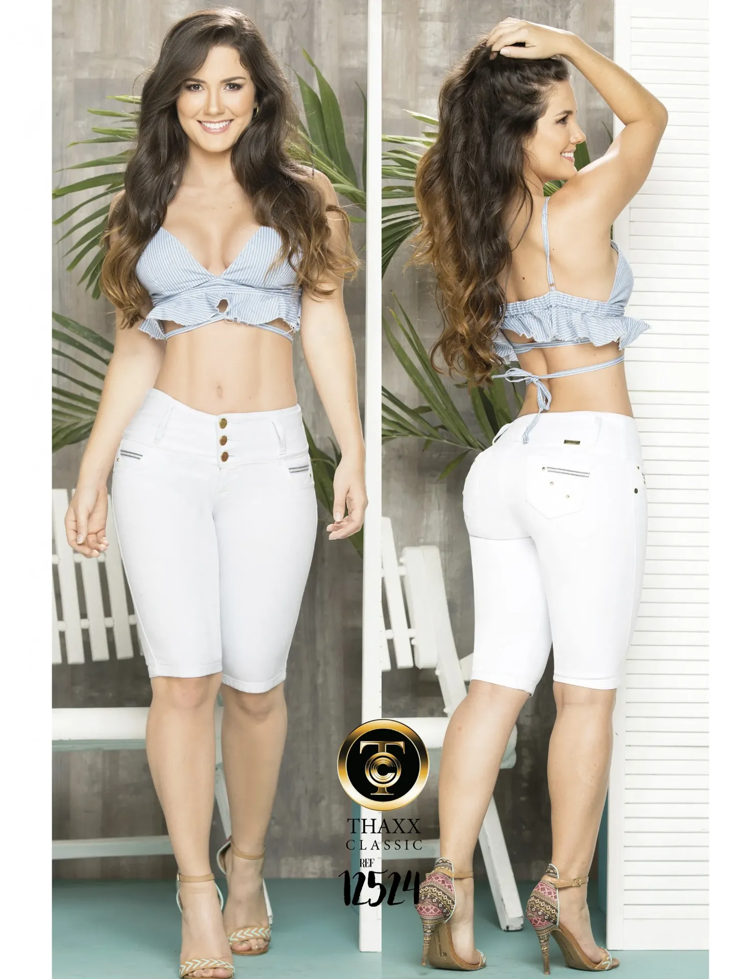Pantalón Torero Levantacola Blanco con Cierre de Botones – Thaxx Classic