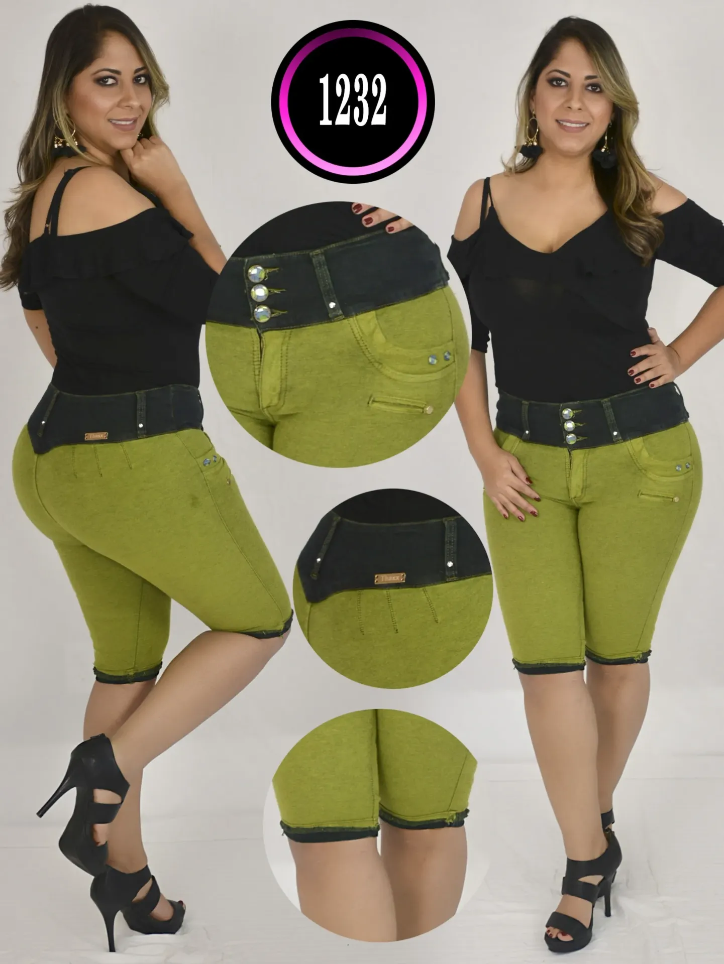 [1021232TB13] Women's Olive Green Butt-Lifting Knee-Length Pants