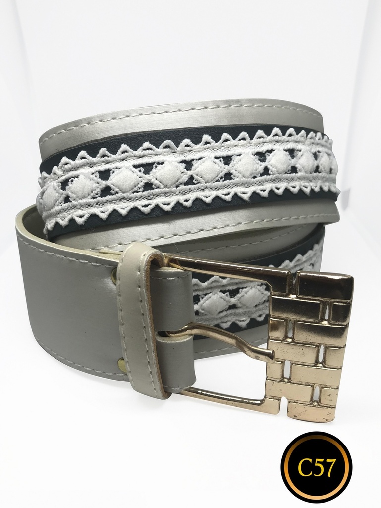 Women's Silver Wide Belt with Embossed Detail and Square Buckle