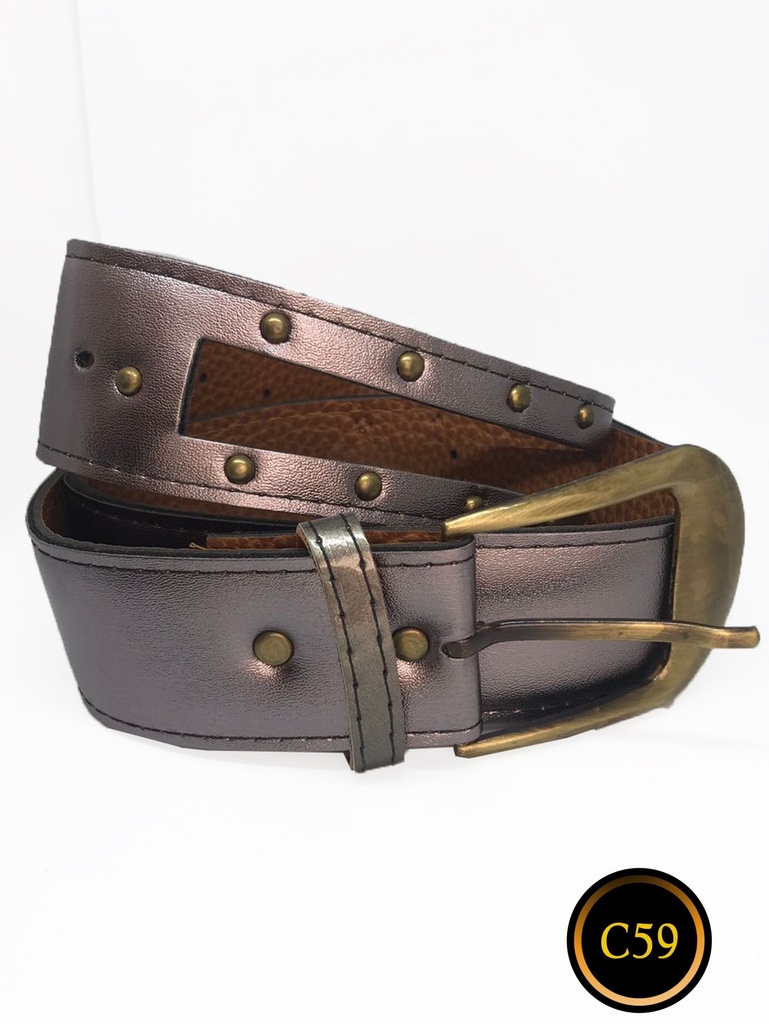 [258c59] Women's Metallic Brown Belt with Gold Buckle