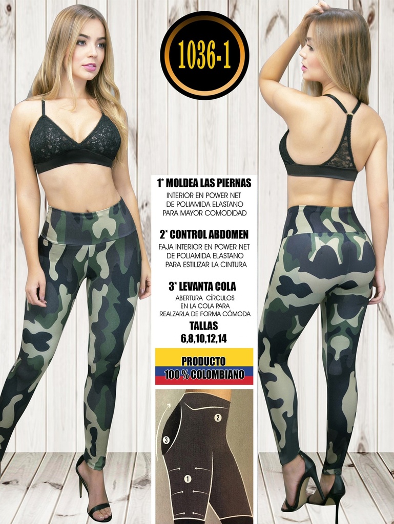 [1071036101] Women's Green Camo Print High-Waisted Butt-Lifting Leggings