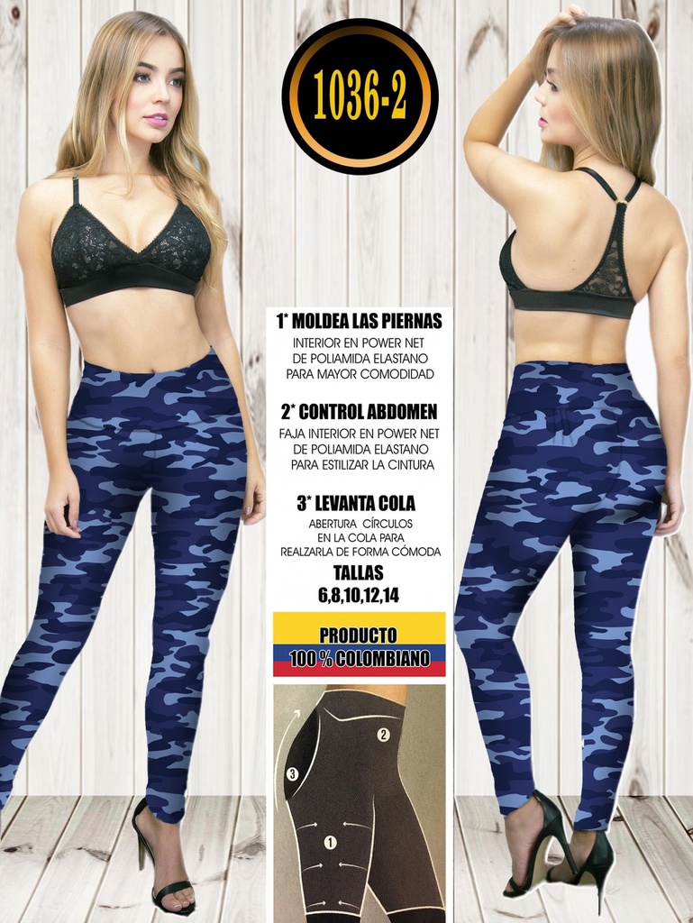 Leggins Levantacola de Tiro Alto Estampado Camuflado Azul