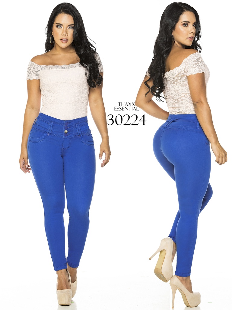 [25330224TE01] Women's Royal Blue High-Rise Butt-Lifting Skinny Jeans