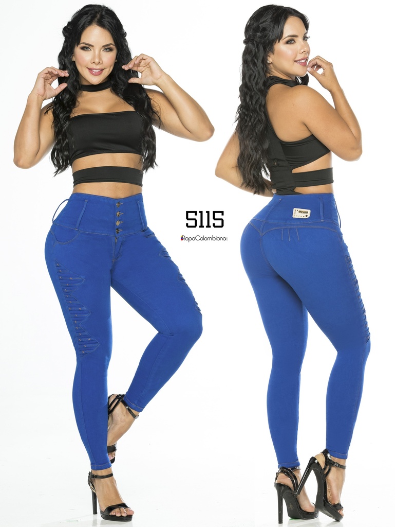 [2675115S01] Jeans Levantacola Skinny Azul Cobalto con Panel Frontal en la Cintura