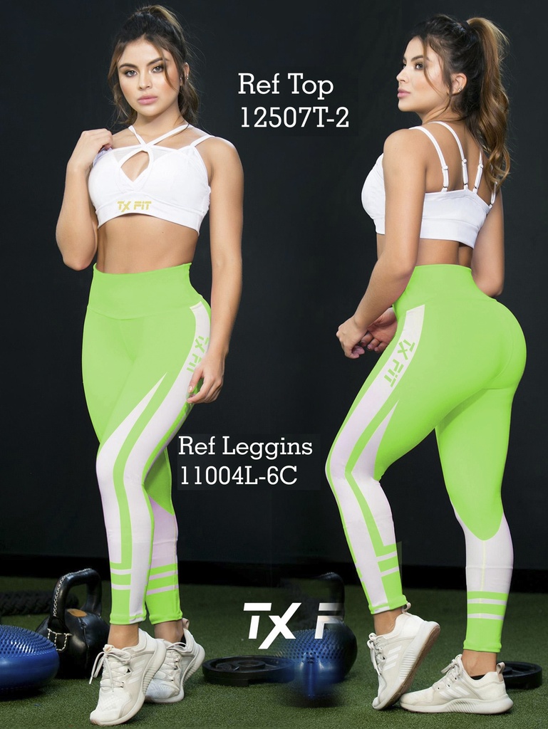 [10711004L6CXL] Women's Neon Green and White Thaxx Activewear Set – Sports Bra and Striped Leggings