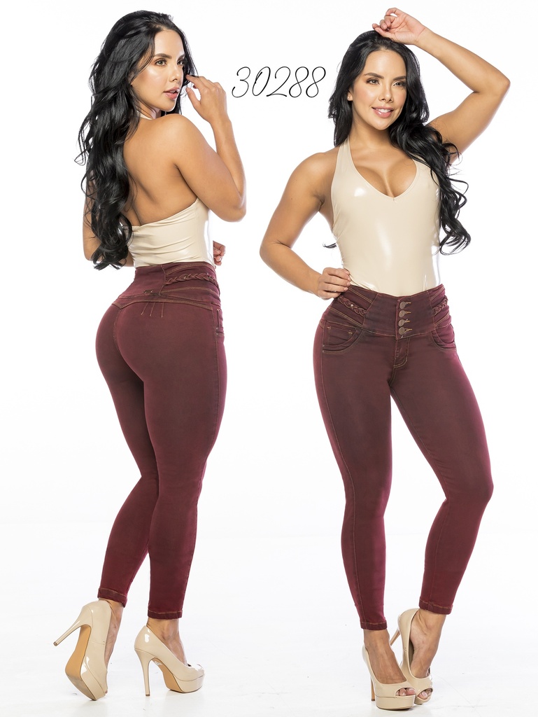 [25330288TE01] Jeans Levantacola Skinny Vinotinto de Tiro Alto