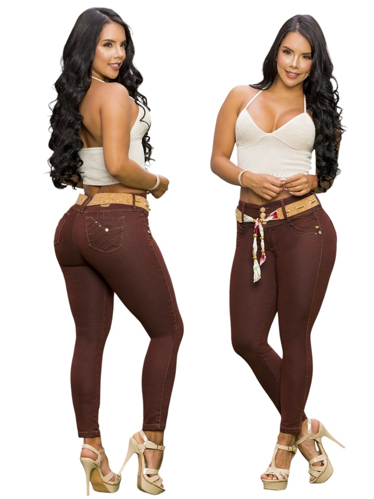 [25330325TE01] Women's Chocolate Brown Butt-Lifting Skinny Jeans