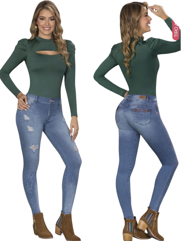 [320SIMONE05] Jeans Levantacola Skinny Azul Claro Desgastados