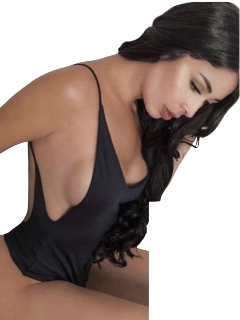 [2761011] Women's Black Deep V-Neck Cami Bodysuit
