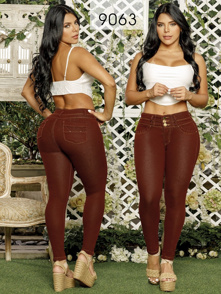 Jeans Levantacola Skinny Rojo Ladrillo de Tiro Alto