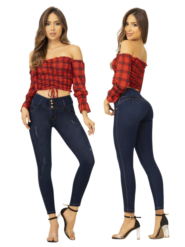 [327128505] Women's Navy Blue High-Rise Butt-Lifting Skinny Jeans