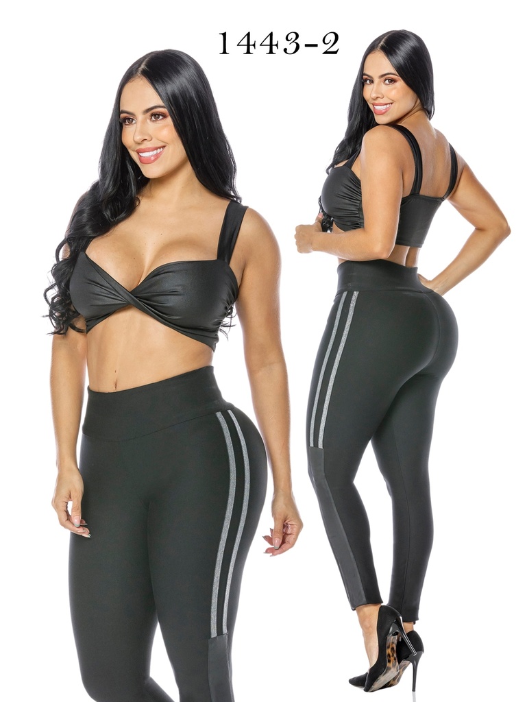 [3311443-203] Leggings Franja Lateral Negro para Mujer 1443-2