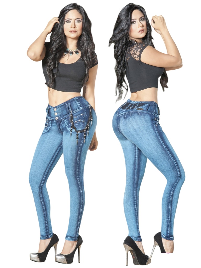 [0002329605AZ01] Jeans Levantacola Ajustados Azul Medio para Mujer 9605AZ