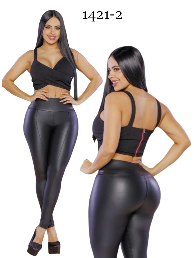 Women's Black Wet-Look Butt Lift Leggings 1421-2