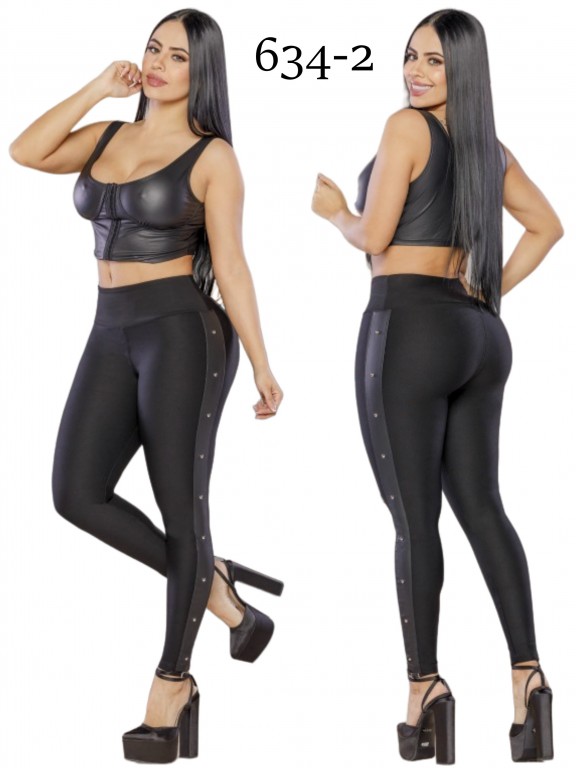 [331634-205] Leggings Panel Lateral Cuero Sintético Negro para Mujer 634-2