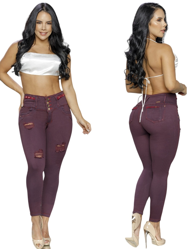 [2675233S03] Jeans Levantacola Skinny Morado Ciruela con Faja Interna