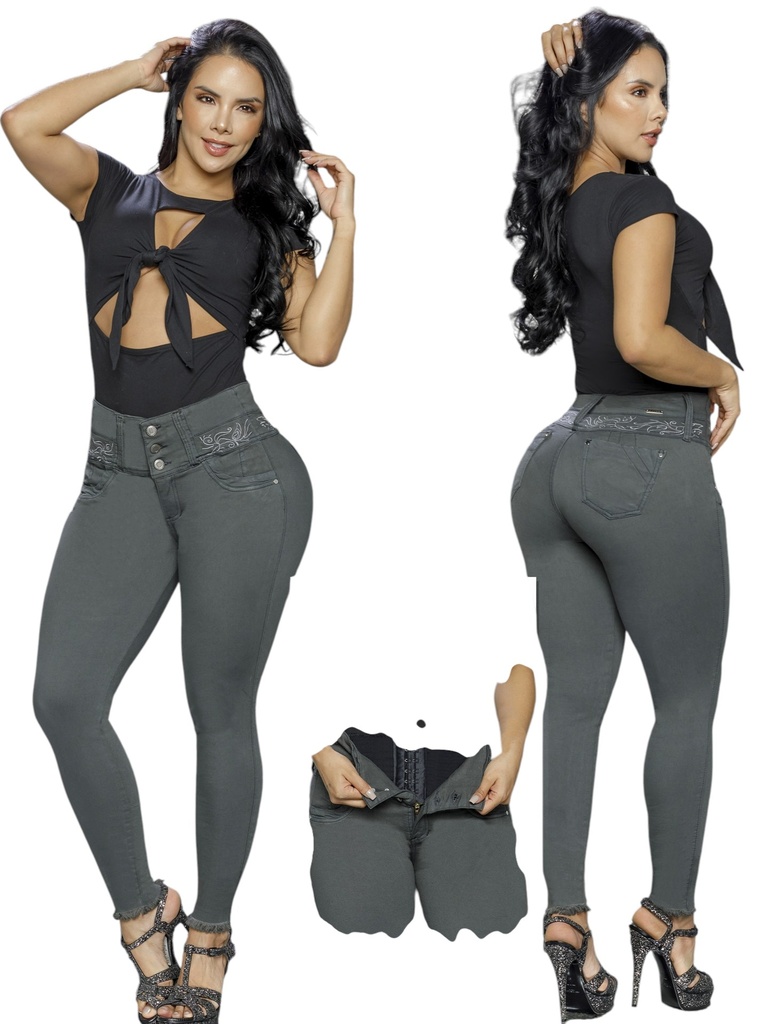 [2675237S03] Jeans Levantacola Skinny Gris Carbón con Faja Interna
