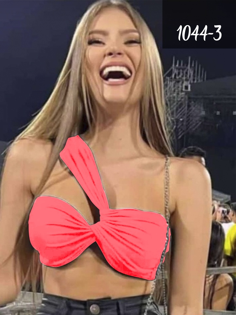 [27610443] Women's Coral One-Shoulder Twist Crop Top