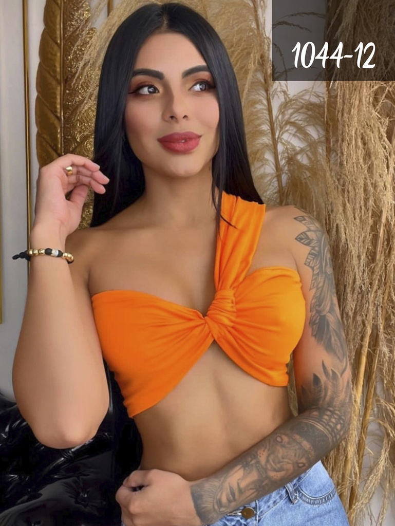 Top Corto Naranja de un Hombro con Nudo