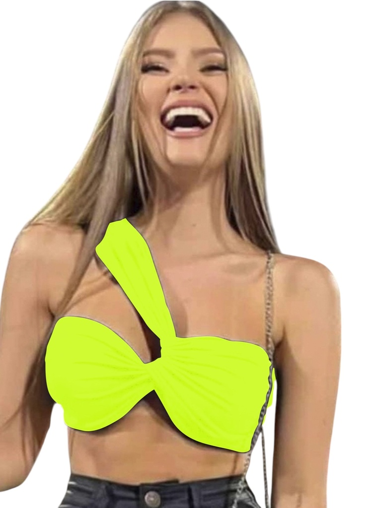 [276104413] Crop Top Bandeau Torcido Amarillo Neón para Mujer 1044-13