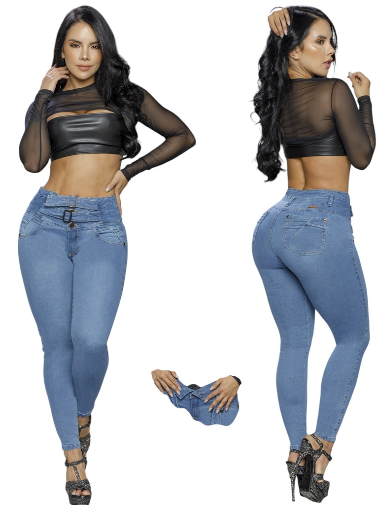 [2675234S01] Jeans Levantacola Skinny Azul Medio con Faja Interna