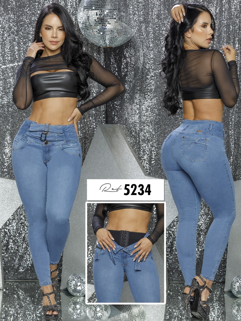 [2675234S01] Women's Medium Blue Butt-Lifting Skinny Jeans with Built-In Girdle