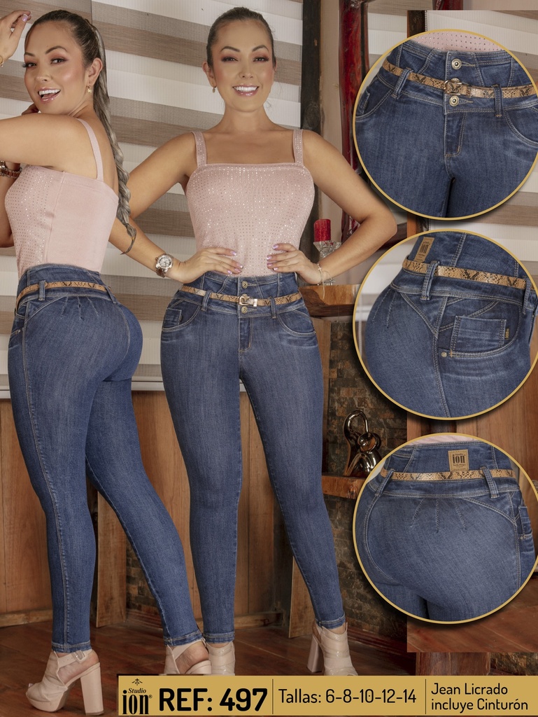 Women's Medium Wash Butt-Lifting Skinny Jeans with Embellished Pockets