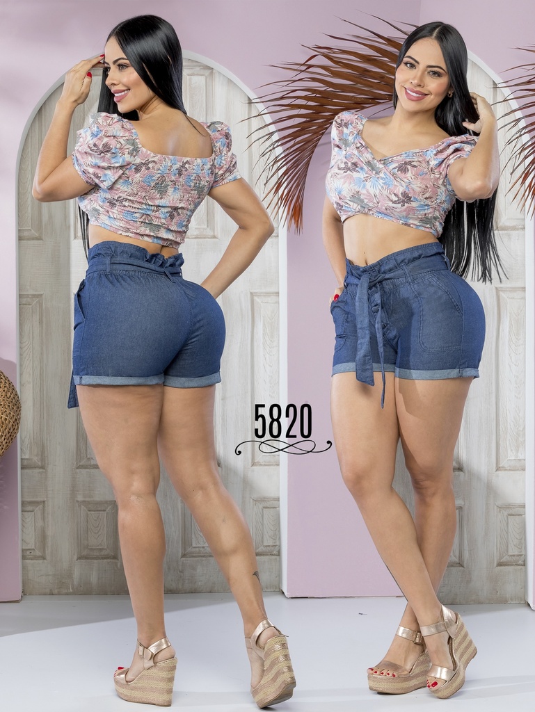 [333582005] Women's Medium Denim Tie-Waist Butt Lift Shorts 5820