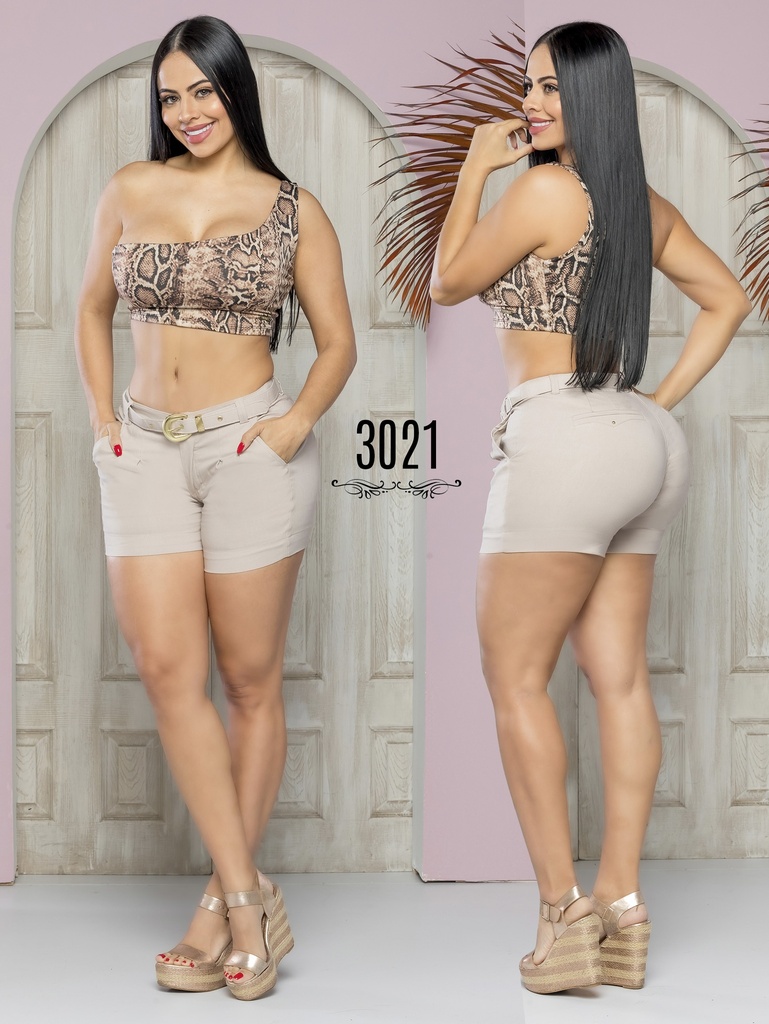Women's Beige High-Waisted Butt Lift Shorts 3021