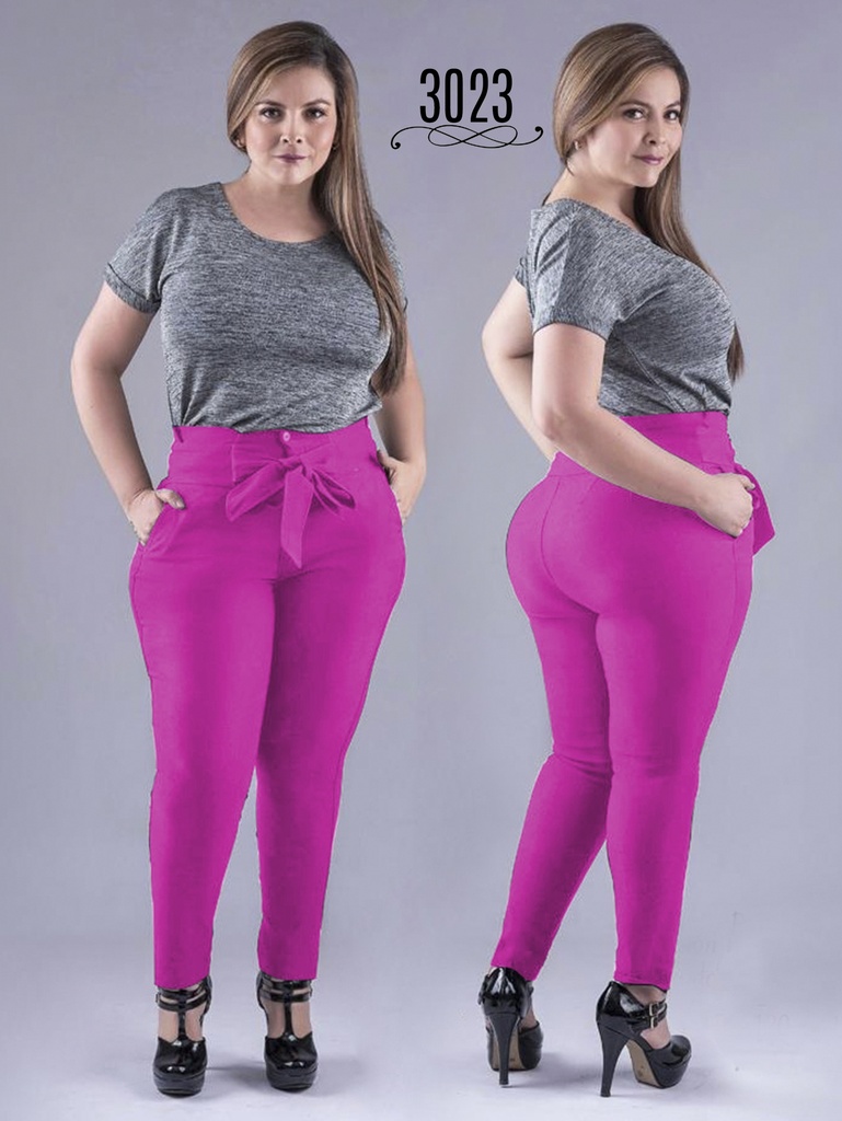[3523023P09] Women's Magenta Paper-Bag Tie-Waist Pants 3023