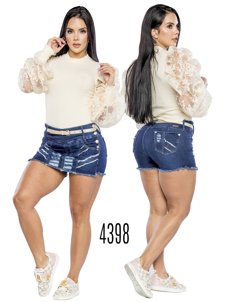 [267439801] Women's Indigo Blue Distressed Frayed-Hem Butt-Lifting Denim Skort