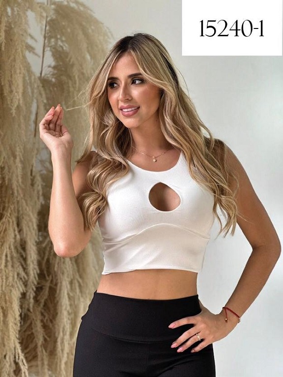 Crop Top con Abertura Blanco para Mujer 15240-1