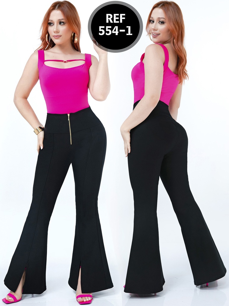 Women's Black High-Waisted Flare Pants – Style 554-1