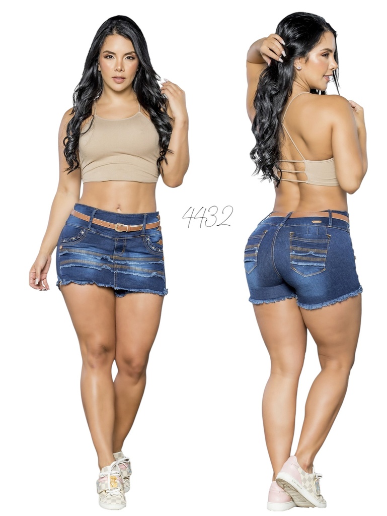 [267443201] Women's Medium Dark Wash Frayed-Hem Butt-Lifting Denim Skort