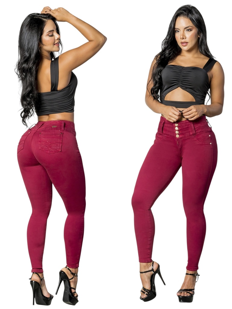 [2675246S05] Jeans Levantacola Skinny Rojo Frambuesa con Faja Interna