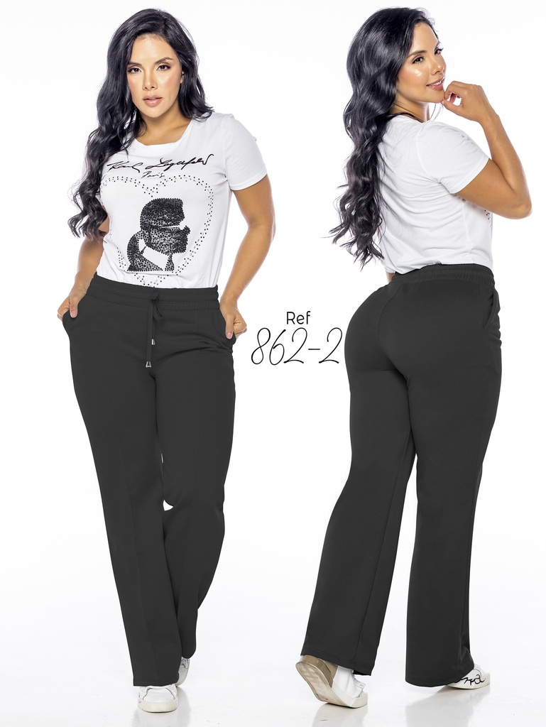 [3618622L] Women's Black Wide-Leg Drawstring Pants 862-2