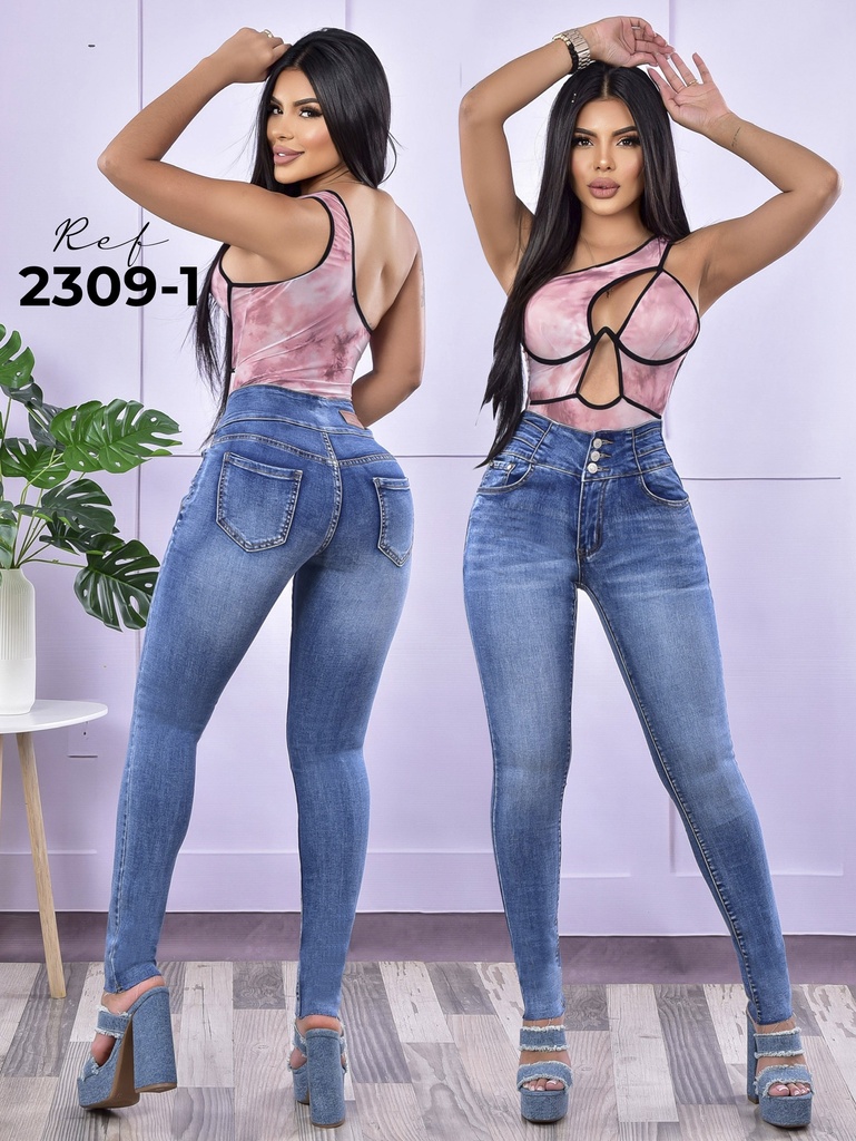 Jeans Levantacola Skinny Azul Desteñido de Tiro Alto