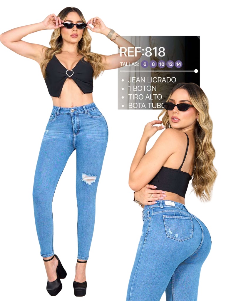 Jeans Skinny Levantacola Lavado Claro Rasgados Tiro Alto para Mujer