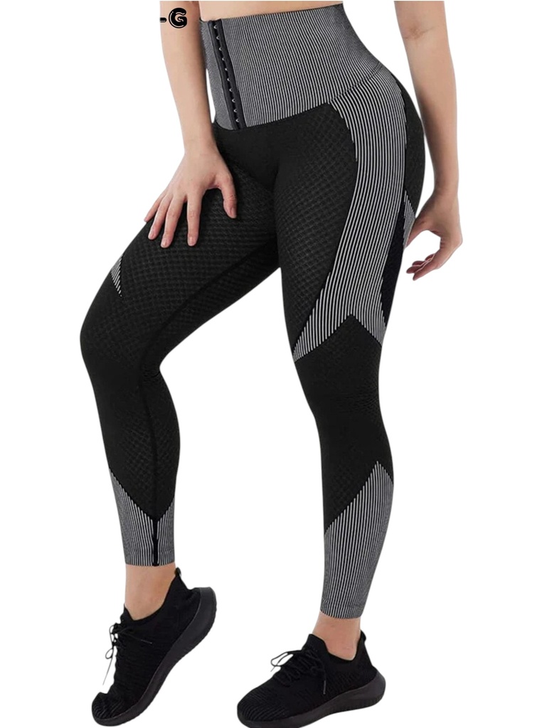 [386210349GS] Women's Black and Gray Color-Block High-Waisted Sport Leggings