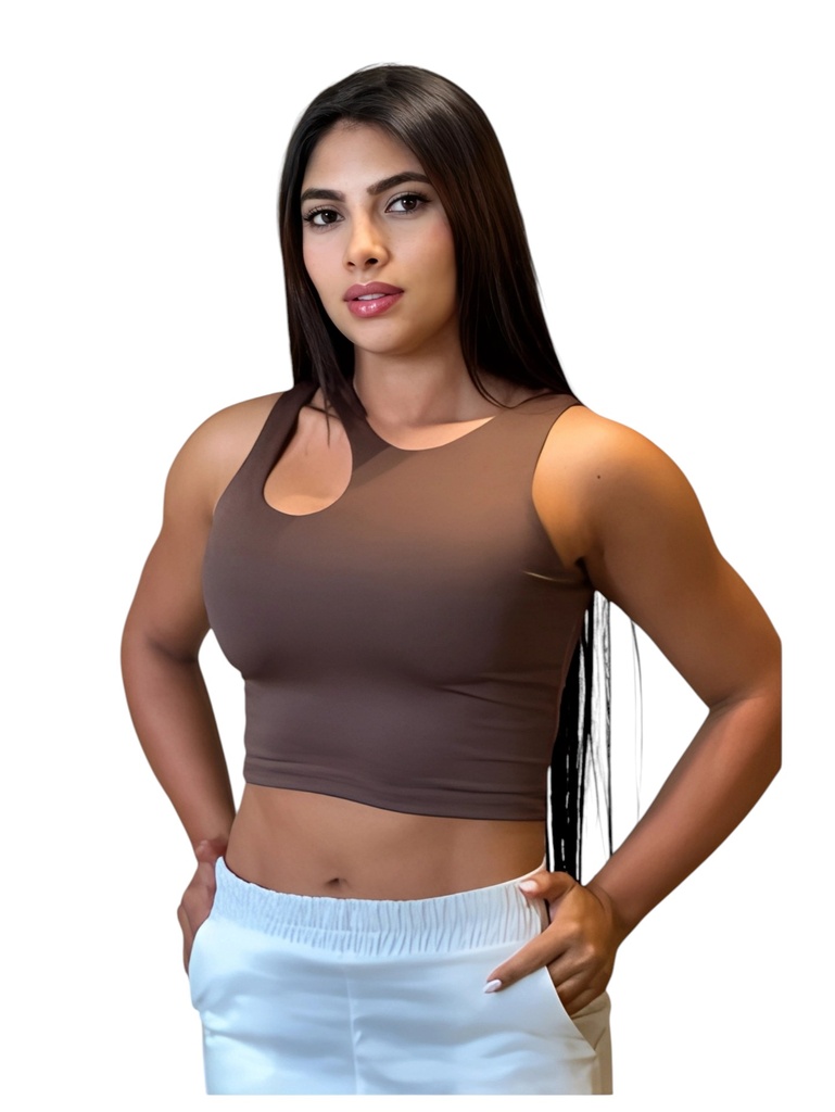 [3772339] Top con Abertura Café para Mujer 233-9
