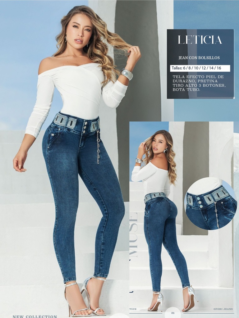 [289LETICIA03] Jeans Skinny Levantacola Tiro Alto Lavado Oscuro para Mujer 289LETIC