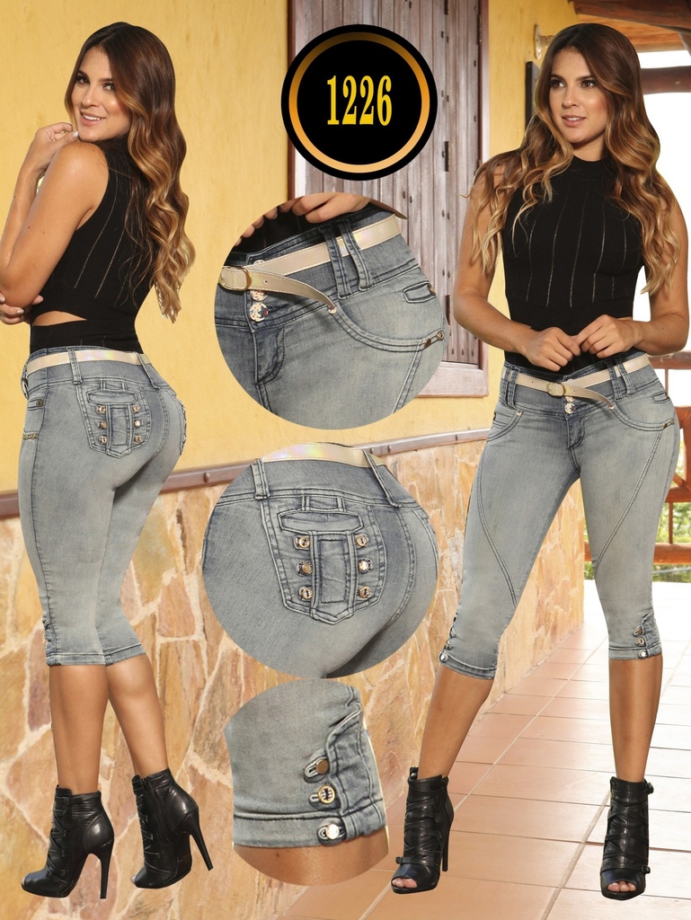 [1021226TB01] Capri Jean Levantacola Gris Azulado Desteñido con Bolsillos de Botones – Thaxx Boutique (1)