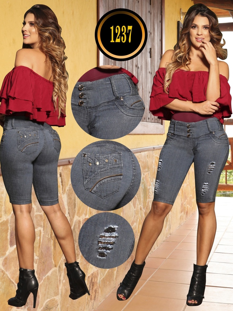 Women's Gray Wash Distressed Butt-Lifting Knee-Length Jeans – Thaxx Boutique
