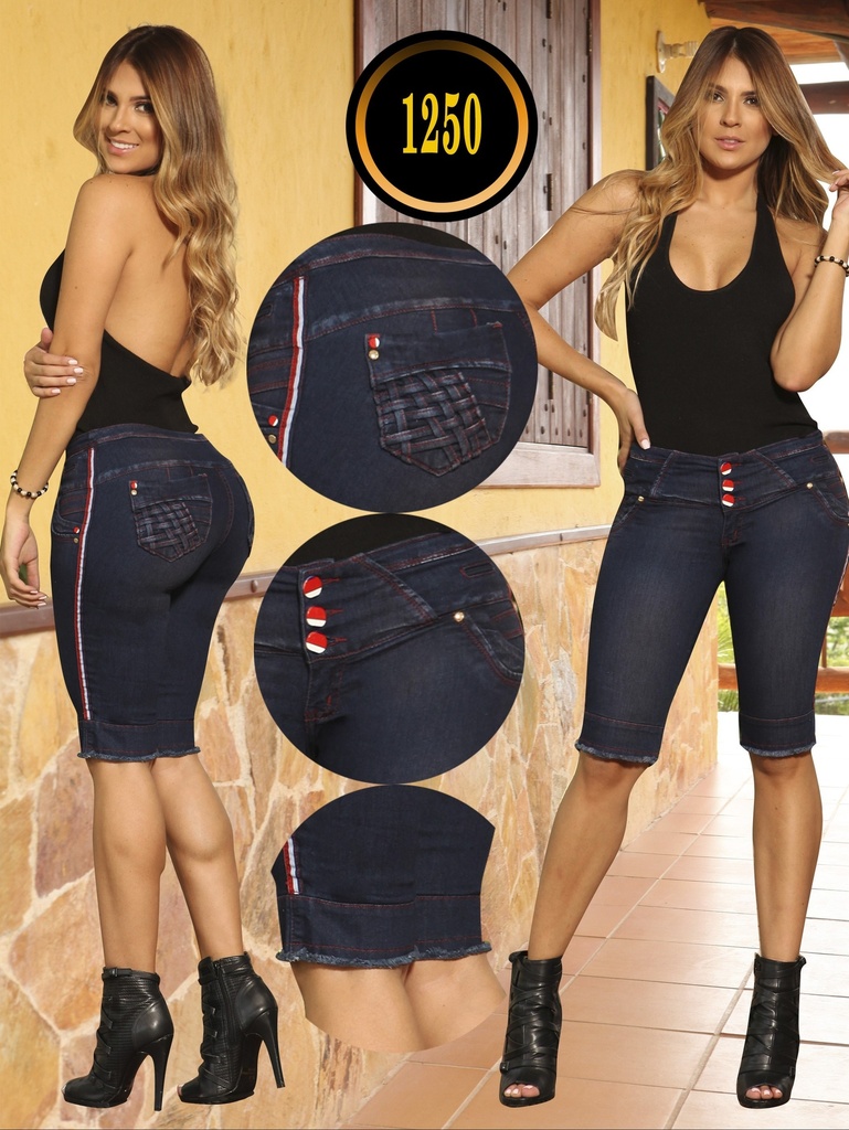[1021250TB01] Women's Dark Navy Butt-Lifting Knee-Length Pants with Side Stripe – Thaxx Boutique (1)
