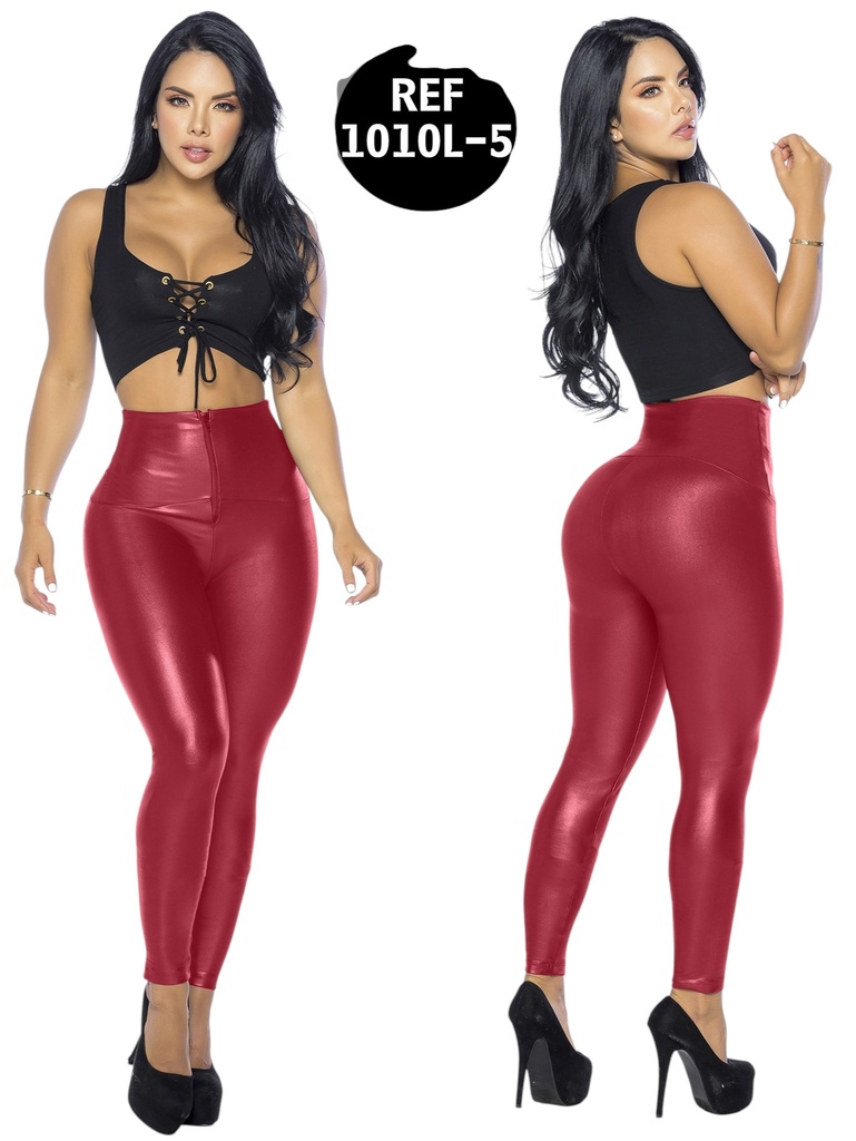 [1071010L5XL] Women's Red Wine High-Waisted Shiny Colombian Leggings – Thaxx 1010L-5 (XL)