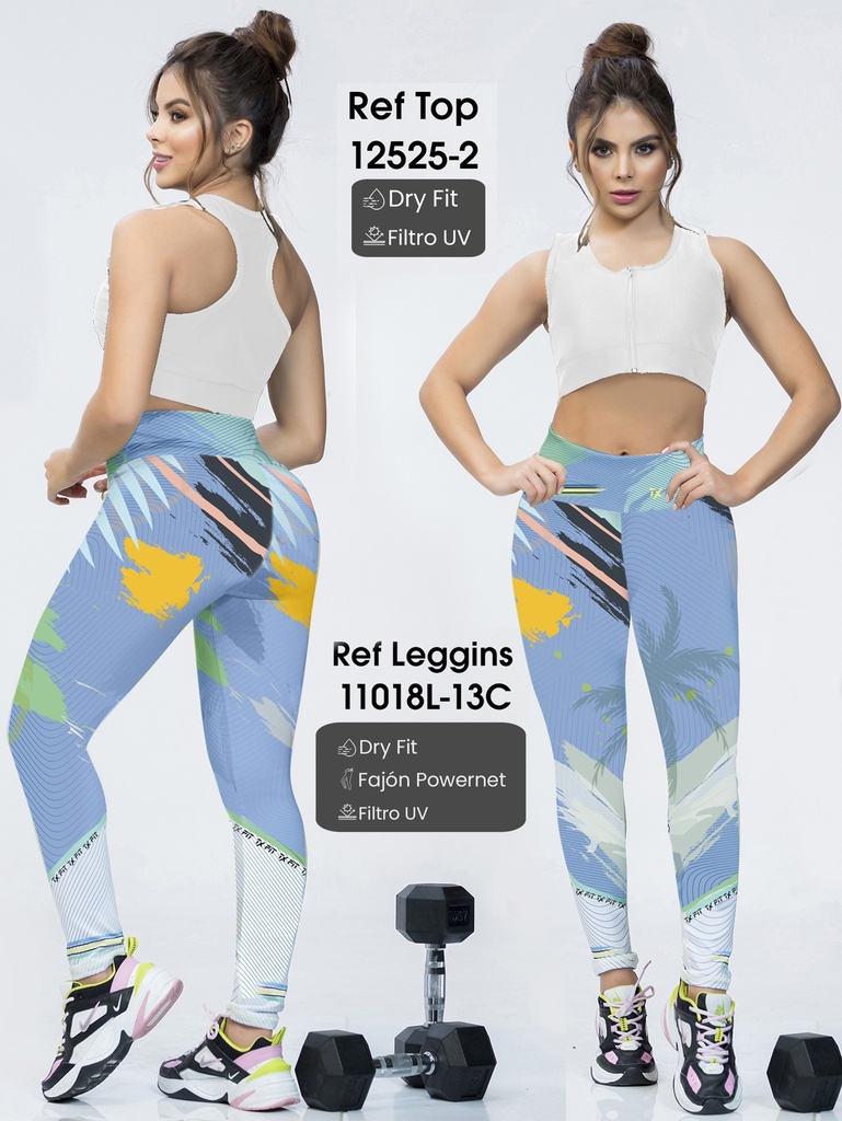 [10711018L13CS] Conjunto Deportivo Camiseta y Leggings Estampados Estampado Azul para Mujer 12525-2 (S)