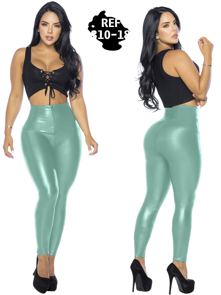 [107310L18S] Leggings Colombianos Tiro Alto Brillantes Verde Menta para Mujer – Thaxx 310-18 (S)
