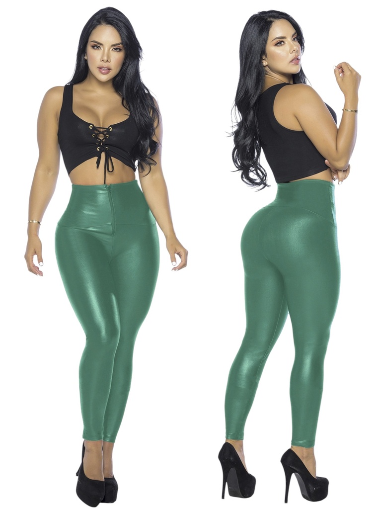 [107310L6BS] Women's Emerald Green High-Waisted Faux-Leather Colombian Leggings – Thaxx 310-6B (S)